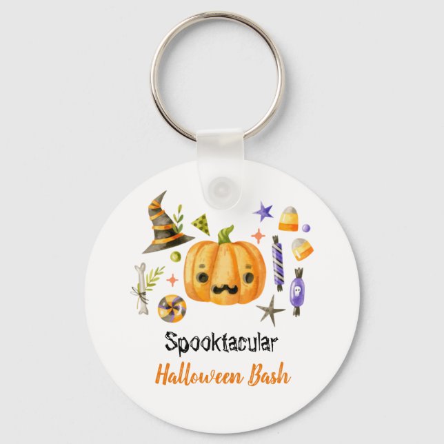 Cute Boo Pumpkin Spooktacular Halloween Bash Party Key Ring (Front)