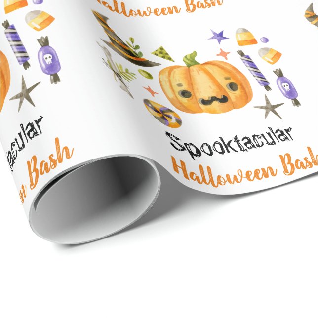 Cute Boo Pumpkin Spooktacular Halloween Bash Party Wrapping Paper (Roll Corner)