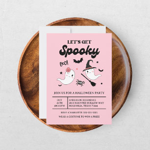 Cute Boo Spooky Ghost Halloween Pink Girl Invitation