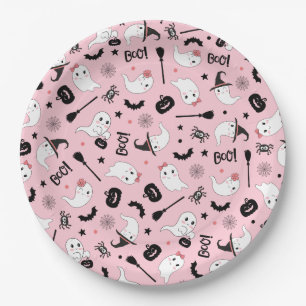 Cute Boo Spooky Ghost Halloween Pink Girl Paper Plate
