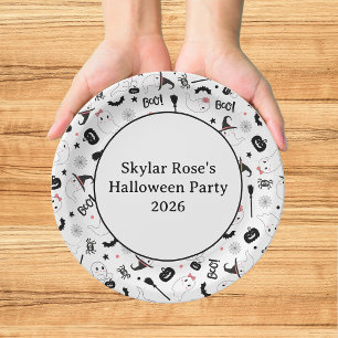 Cute Boo Spooky Ghost Halloween Pink Girl Paper Plate