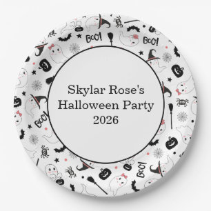 Cute Boo Spooky Ghost Halloween Pink Girl Paper Plate