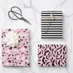 Cute Boo Spooky Ghost Halloween Pink Girl Wrapping Paper Sheet