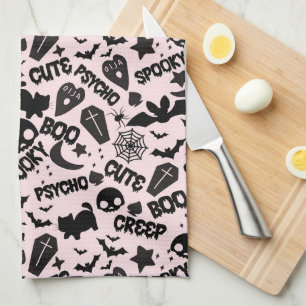 Cute Boo Spooky Psycho Pink Fun Halloween  Tea Towel