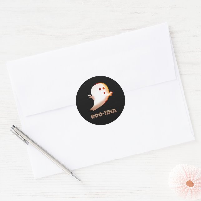 Cute Boo-tiful Halloween Ghost Art Classic Round Sticker (Envelope)