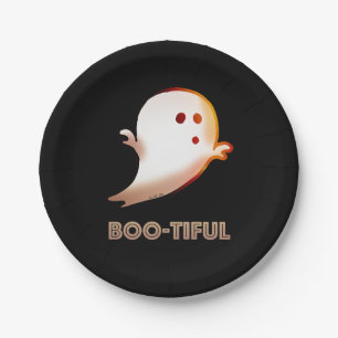 Cute Boo-tiful Halloween Ghost Art Paper Plate
