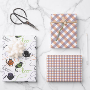 Cute Boo-tifully Tangled Kittens Halloween Wrapping Paper Sheet