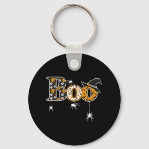 Cute Boo With Spiders And Witch Hat Halloween Key Ring
