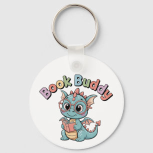 Cute Book Buddy Reading Dragon Keychain