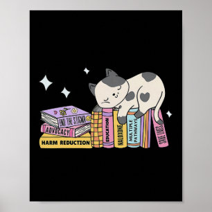Cute Book Cat Harm Reduction Saves Lives Overdose Poster