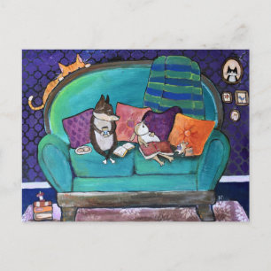 Cute Book Club Animals Whimsical Art Postcard