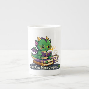 Cute Book Dragon Reading Books with Coffee Fantasy Bone China Mug