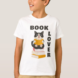 Cute Book Lover Back to School Cartoon Cat Reader T-Shirt