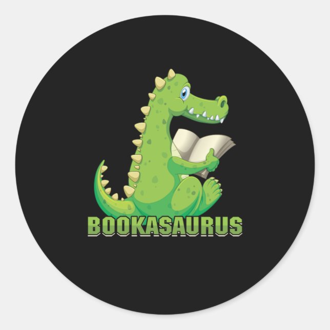 Cute Book Lover Bookworm Bookish Dinosaur Bookasau Classic Round Sticker (Front)