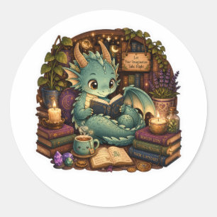 Cute Book Lover Dragon Sticker