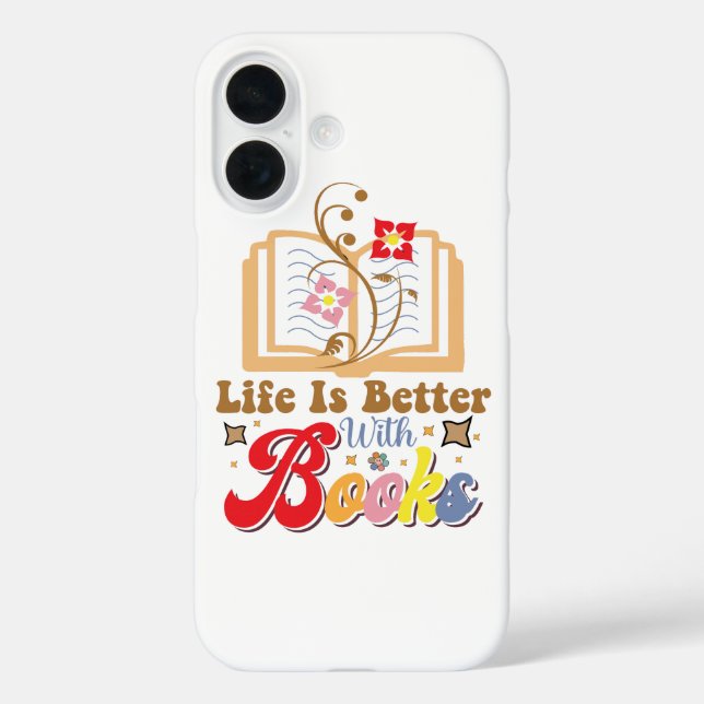 Cute Book Lover "Life Is Better With Books" Quote Case-Mate iPhone Case (Back)