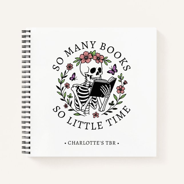 Cute Book Lover Skeleton Personalised Notebook (Front)