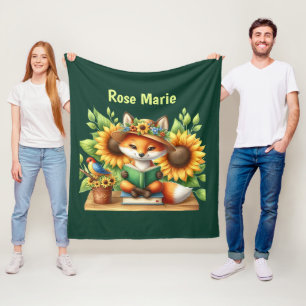 Cute book lovers add name fox  fleece blanket