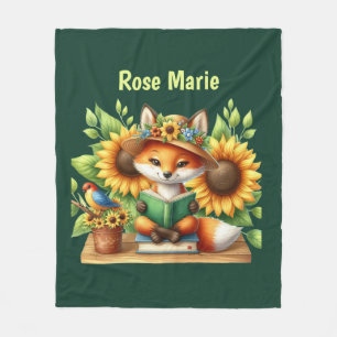 Cute book lovers add name fox fleece blanket