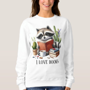 Cute book lovers racoon customisable sweatshirt