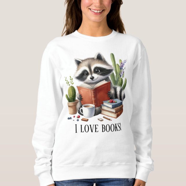 Cute book lovers racoon customisable sweatshirt (Front)