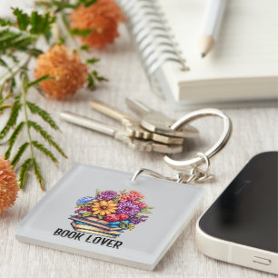 Cute book lovers word art key ring