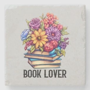 Cute book lovers word art stone coaster