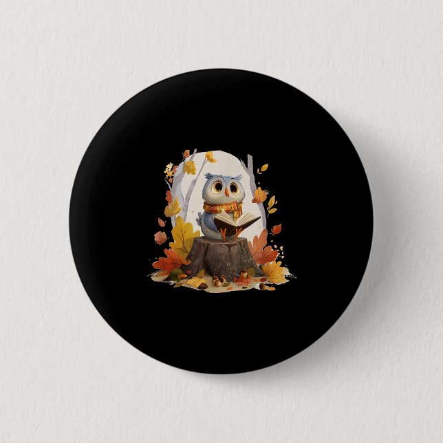 Cute Book Loving Owl In Fall Forest Costume  6 Cm Round Badge (Front)