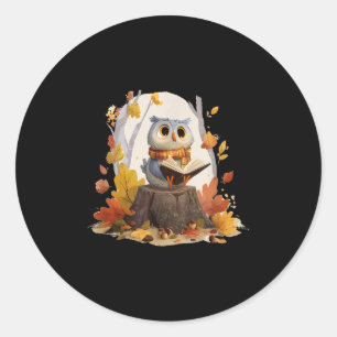 Cute Book Loving Owl In Fall Forest Costume  Classic Round Sticker