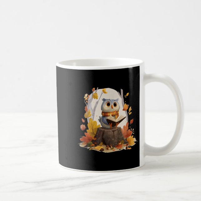Cute Book Loving Owl In Fall Forest Costume  Coffee Mug (Right)