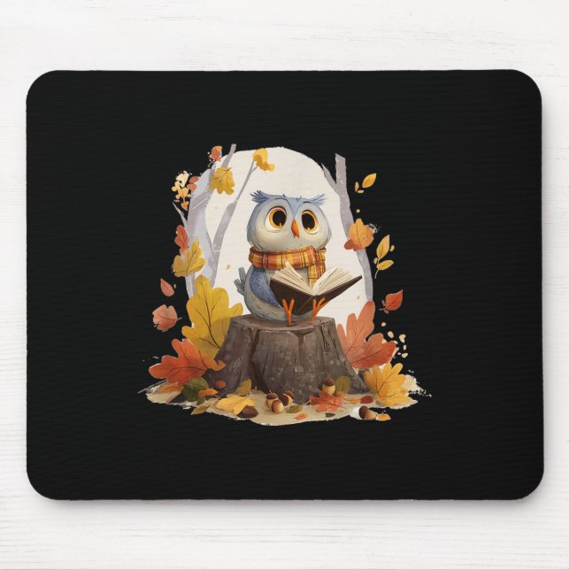 Cute Book Loving Owl In Fall Forest Costume  Mouse Mat (Front)
