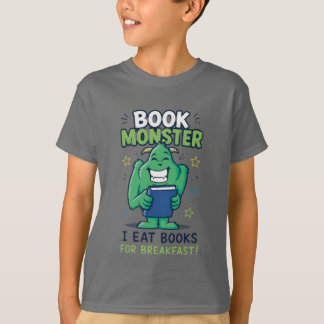 Cute Book Monster Reading T-Shirt for Kids - Back