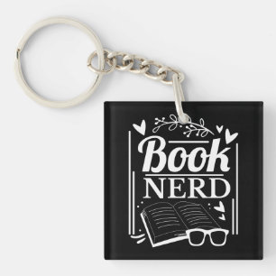 Cute Book Nerd Bookaholic Monogram Key Ring
