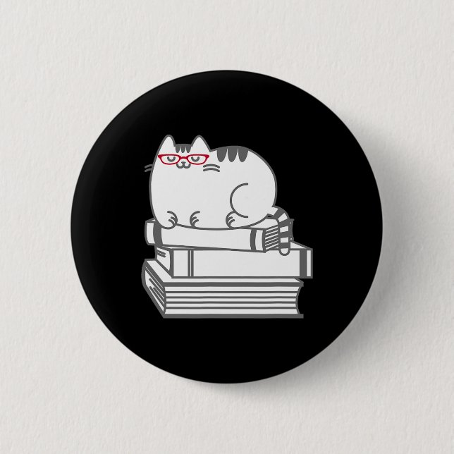 Cute Book Nerd Cat - Funny Nerdy Kitten Shirt  6 Cm Round Badge (Front)