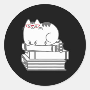 Cute Book Nerd Cat - Funny Nerdy Kitten Shirt Classic Round Sticker
