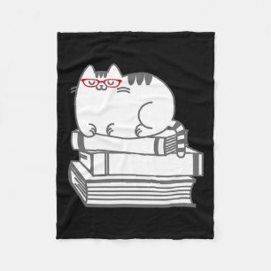 Cute Book Nerd Cat - Funny Nerdy Kitten Shirt  Fleece Blanket