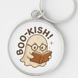 Cute Book Reading Ghost Funny Bookworm Halloween Key Ring