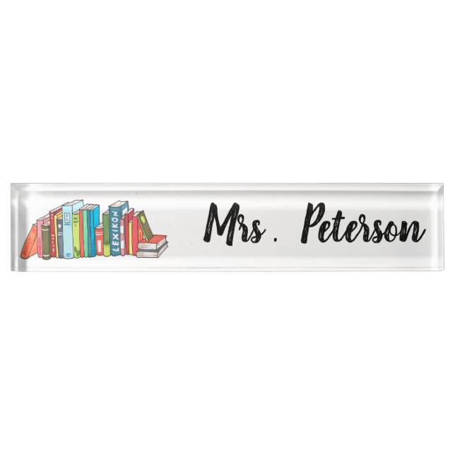 Cute Book Stack Custom Teacher Nameplate (Front)