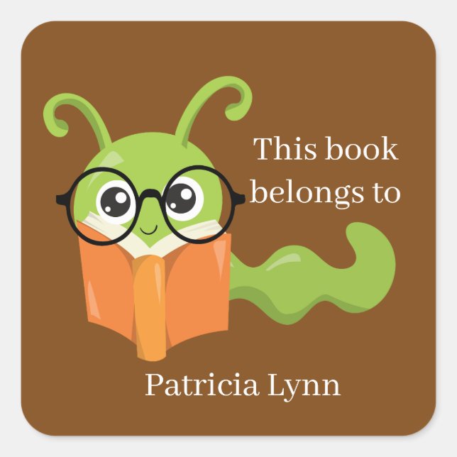 cute book worm add name Square Sticker (Front)