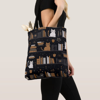 Cute Bookish Cats Books Brown Tote Bag
