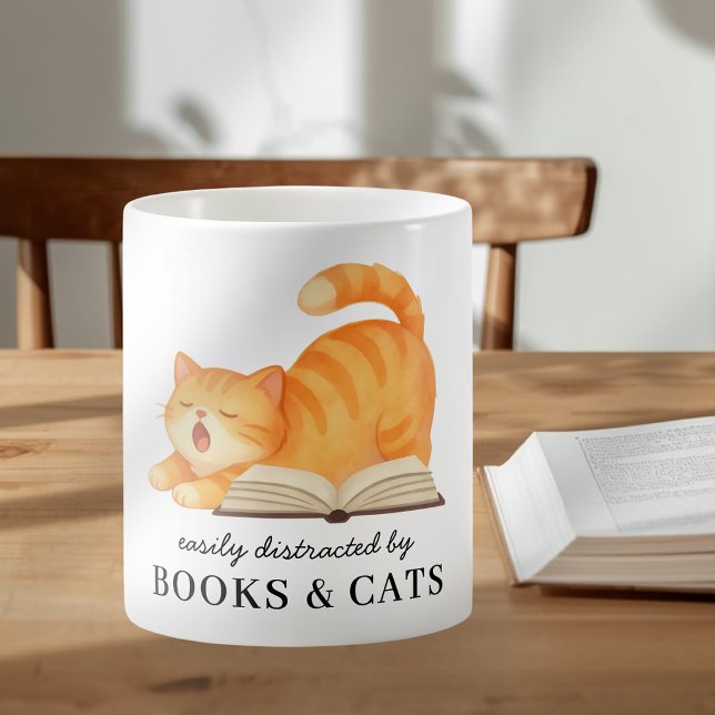 Cute Bookish Ginger Cat Funny Saying Coffee Mug (Creator Uploaded)