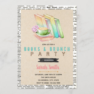 Cute books and brunch party invitation