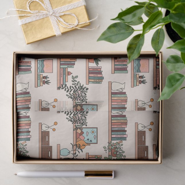 Cute Bookshelf Pattern Tissue Paper (Gift)
