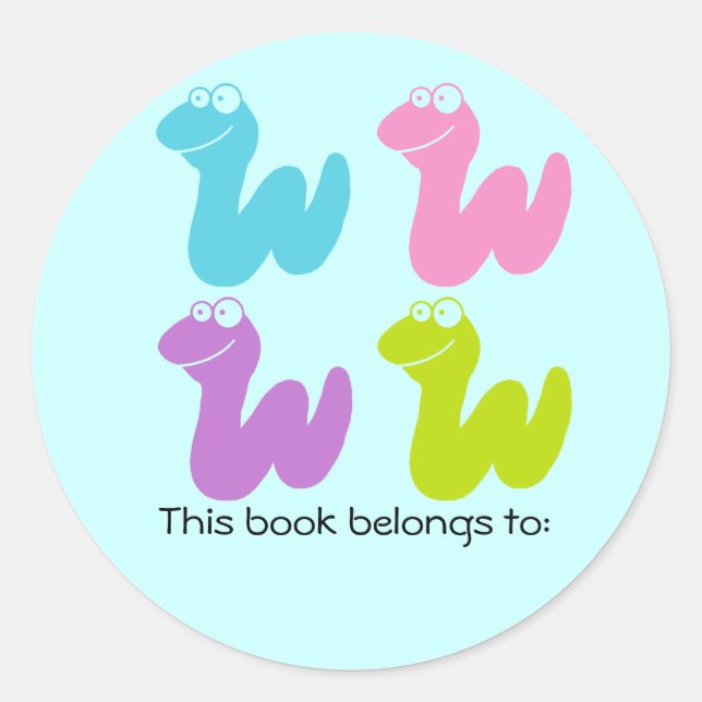 Cute Bookworm Bookplate Quartet Stickers (Front)
