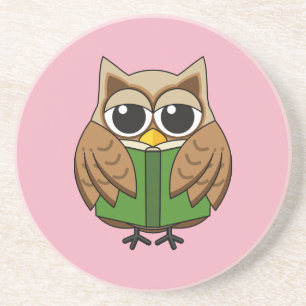 Cute Bookworm Owl Reading Book Cartoon Coaster