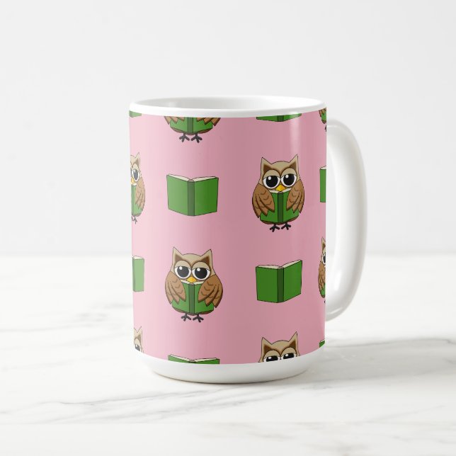 Cute Bookworm Owl Reading Book Cartoon Coffee Mug (Front Right)