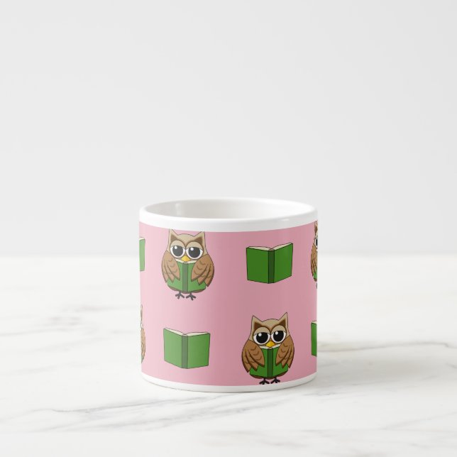 Cute Bookworm Owl Reading Book Cartoon Espresso Cup (Front)