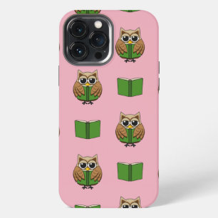 Cute Bookworm Owl Reading Book Cartoon iPhone 13 Pro Max Case