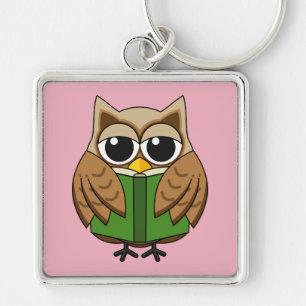 Cute Bookworm Owl Reading Book Cartoon Key Ring