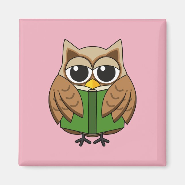 Cute Bookworm Owl Reading Book Cartoon Magnet (Front)
